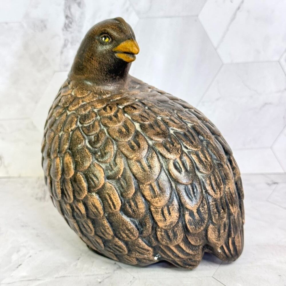 Arnels Quail Figurine Gold Brown Textured Glazed Ceramic Pottery 6" Signed MCM